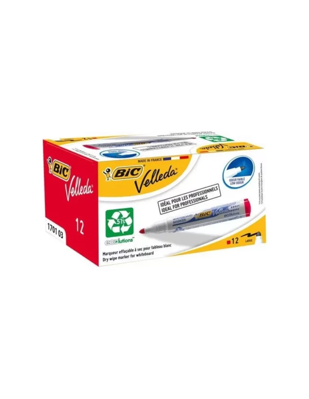 12x marqueurs effacable bic 1701 pointe ogive rouge 3086121701030