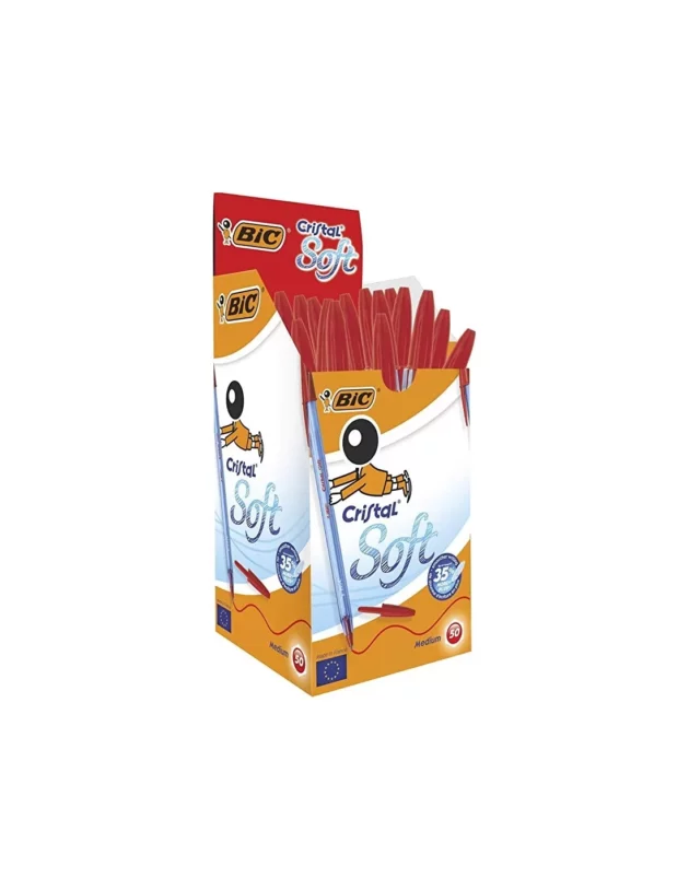 boite 50 stylos a bille cristal soft bic rouge 918520