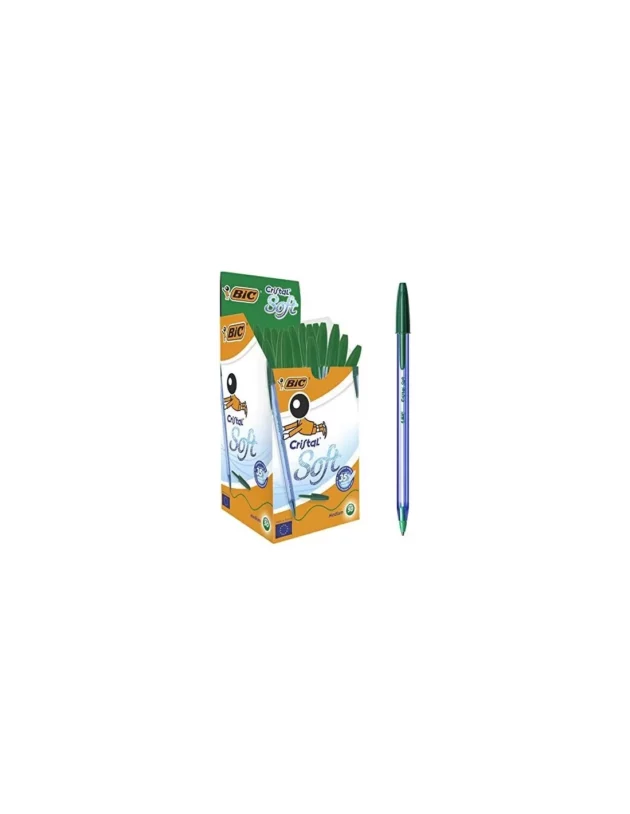 boite 50 stylos a bille cristal soft bic vert 921219