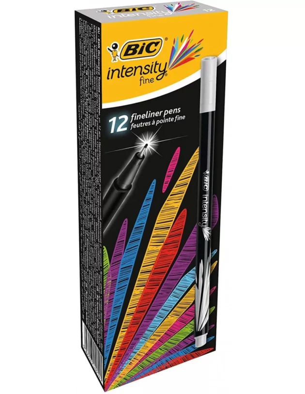 boite de 12 stylos feutres pointe fine 08 mm bic intensity gris 942061