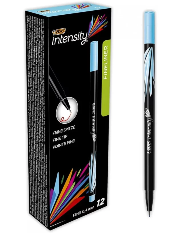 boite de 12 stylos feutres pointe fine 08 mm bic intensity turquoise 942067