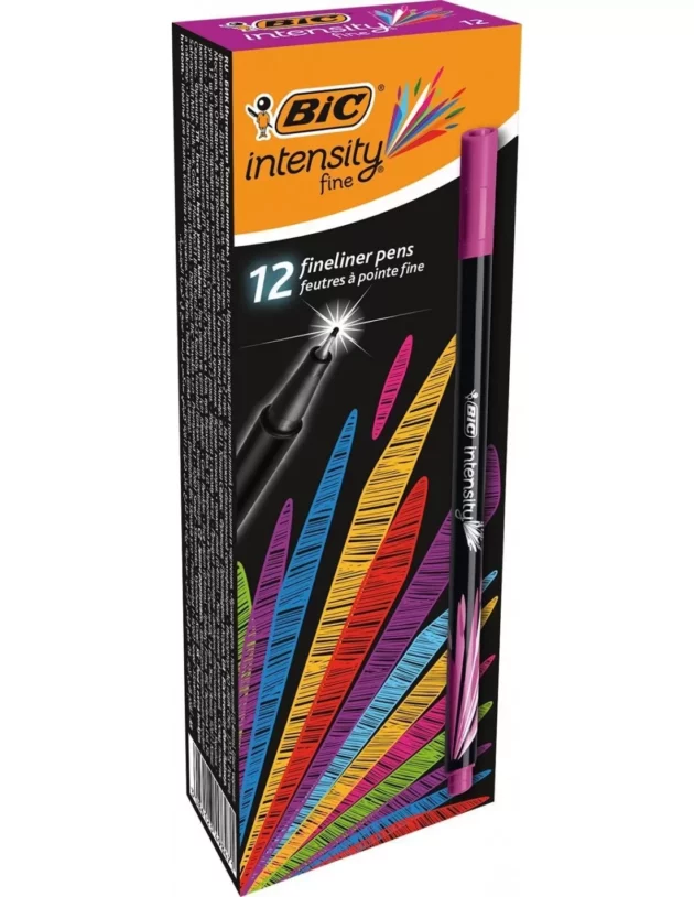 boite de 12 stylos feutres pointe fine 08 mm bic intensity violet clair 950459