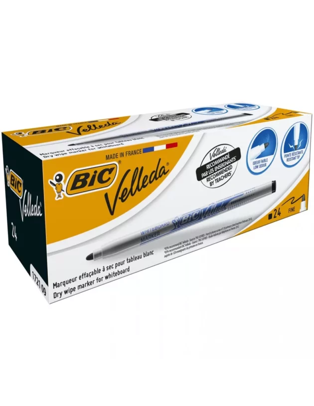 boite de 24 marqueurs pour tableau blanc velleda 1721 bic pointe ogive noir 841842