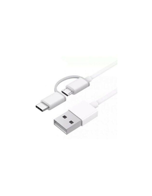 cable de charge xiaomi 2 en 1 micro usb type c 1m blanc