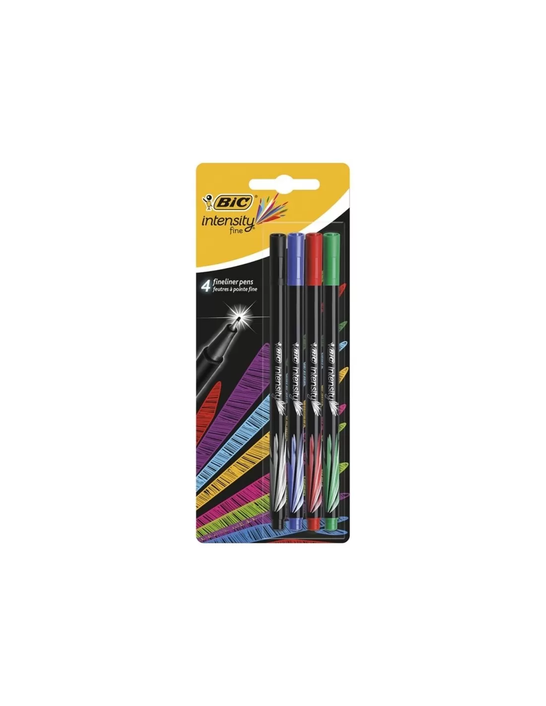 Paquet de 4 Stylos Feutres Pointe Fine BIC Intensity (0,8 mm) - Couleurs Fantaisie Assorties